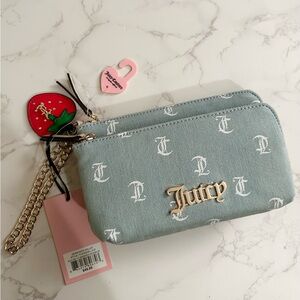 Juicy Couture Light Blue Denim Logo Wristlet